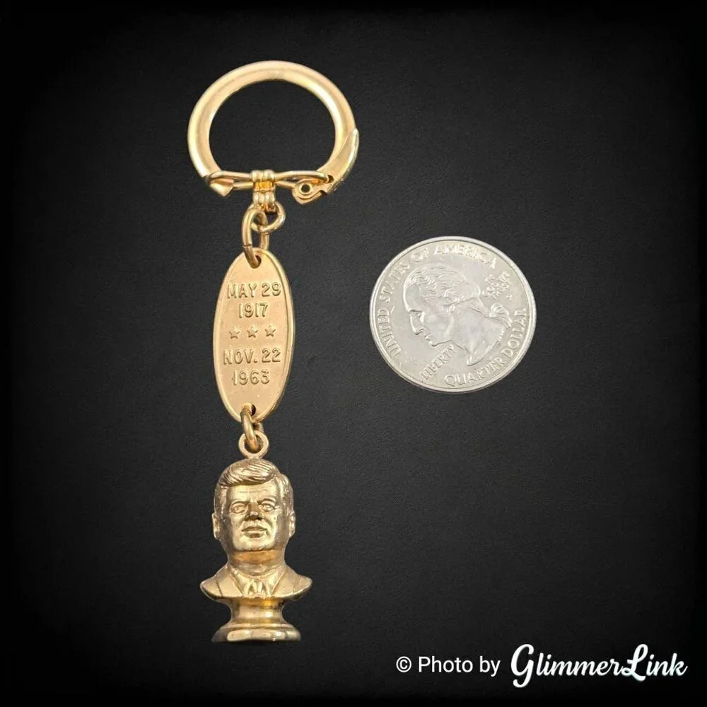 Vintage Hickock USA JFK John F Kennedy Bust Gold Tone Keychain